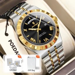 POEDAGAR Luxury Man Watch Waterproof Luminous Week Date Wristwatch For Men Stainless Steel Fashion Quartz Men's Watches+Box Gift
