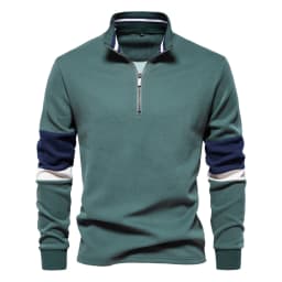 AIOPESON Mens Mock Neck Quarter Zip Sweatshirts Patchwork Casual Pullover Cotton-blend Sweatshirt for Men