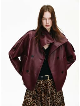 Lautaro Spring Autumn Cool Handsome Oversized Black Pu Leather Jackets for Women Double Breasted Luxury Designer Clothes Fashion