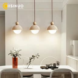 Natural Cave Stone Pendant Light LED Yellow Travertine Bedside Hanging Lighting Fixture for Restaurant Bedroom Living Room Decor