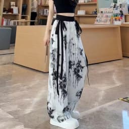 Women's Thin Casual Ice Silk Chiffon Wide Leg Pants 2025 Summer New Style Strap Drop Straight Tube Floor Trousers Korean Women