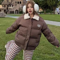 Lambswool Turn Down Collar Short Parkas Women American Retro Long Sleeve Cotton Padded Jackets Woman Thicken Warm Cropped Parkas