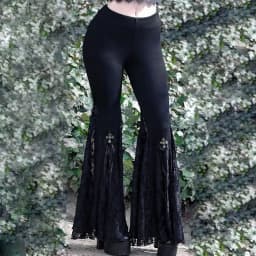 Goth Dark High Waist Package Hip Long Pants Mall Gothic Lace Patchwork Women Flare Pant Grunge E-girl Trousers Trim Streetwear