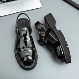 4.5Cm Thick Sole Heightening Sandals Men's Glossy Cowhide Buckle Business Casual British Genuine Leather Summer Sandals for Men
