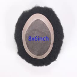Afro Black Mens Toupee 4MM Man Wigs 100%Human Hair African American Systems Afro Curly Hair Pieces Replacement 1# Jet Black 8x10
