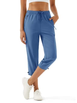 TACVASEN Womens Quick Dry Hiking 3/4 Cargo Capris Water Resistant Outdoor Pants Lightweight Athletic Capri Pants with Zip Pocket