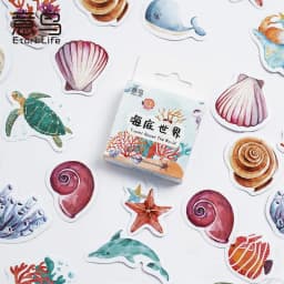 46pcs Deep Sea Theme Cute Animal Decorative Boxed Stickers for Scrapbooking Diary Journal Planner Stationery Album Phone Label