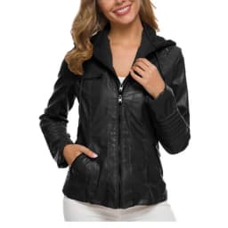 Customizable Hooded Leather Jacket Autumn Winter women's with zipper leather jacket short PU jacket coat Suit Jackets