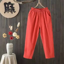 Summer Cotton Linen Loose Fit Thin High Waist Straight Leg Harem Pants for Women Korean Style Nine Points Trendy Trousers
