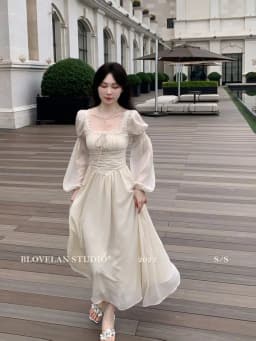Elegant Square Collar Chiffo Dresses 2026 New Long Sleeve Dress for Women Y2k Early Autumn Slim Waist Vestidos De Mujer