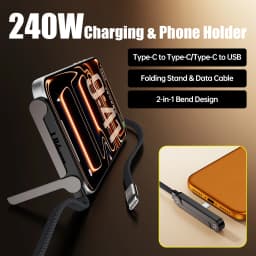 240W PD Fast Charging Type C to Type C Cable USB C to Type C Cable with Foldable Stand Phone Holder For iPhone 15 Xiaomi HUAWEI