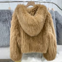 2026 New Winter Ice Cream Color Real Fur Coat Natural Fox Fur Knitting Craft Coat With Hooded Fashion Sweet Beauty Women Coat