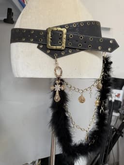 Punk Studded Irregular Tortoise Belt Hairy Cross Chain Pu Personalized Belt Spice Girls Dark Jeans Accessory Belt