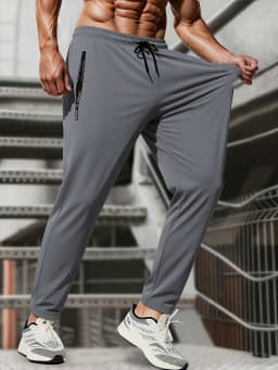 Men's Ice Silk High Elastic Breathable Trousers With Drawstring Zipper Pockets Casual Sports Trousers Gym Sportswear Gift Man