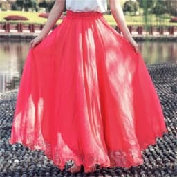High-grade Double Layer Skirts Spring Summer Elastic High Waist Large Swing Gauze Chiffon Skirt A-line Pleated Long Beach Skirt