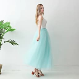 Women High Waist Long Solid Color Tulle Tutu Skirt, 4 Layers Mesh + 1 Layer Lining, Suitable for Cosplay, Stage Performance