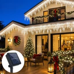9M 162LEDs Solar Curtain Icicle Light Outdoor Eaves Decor String Lights Garden Party Yard Christmas Decoration Holiday Garlands