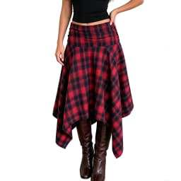 Women's Vintage Irregular Long Skirts Mid Waist Plaid Print Gothic A-Line Skirts