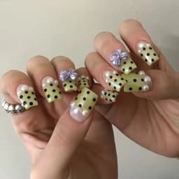 24pcs Stripes Polka Dot Colorful French Style False Nails Silver Metal Bowknot Stars Decor Press On Nails Y2k Square Fake Nail