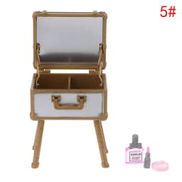 1Set 1:12 Dollhouse Mini Vanity Cosmetic Case Lipstick Perfume Air Cushion Mirror With Holder Furniture Decor Play House Toys