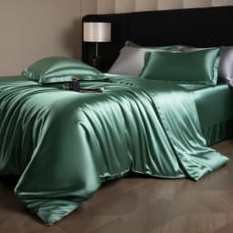 Silk Bed Sheets Set Luxury Bedding Set with Duvet Cover Fitted/Flat Bedheet Pillowcases Mixed with Rayon King Queen Full Twin