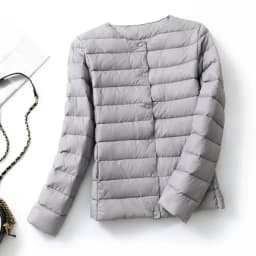 Women's Ultralight Down Liner Jacket, Collarless Packable Puffer Coat, Warm Thin Winter Layer, O-Neck Portable Padded Parka