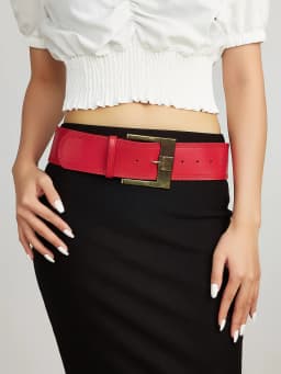 Brown Black Red Vintage Wide Belts PU Leather Girdle Square Antique Copper Buckle Men Women Jeans Accessories
