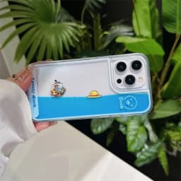 Floating Liquid Quicksand Transparent Soft Case Cover For iPhone 15 Plus 14 12 11 13 Pro MAX Cartoon Pirate Ship Icon Capa Coque