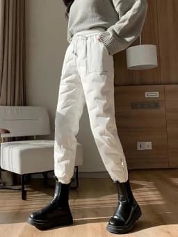 Warm Thicken Side Zip Down Cotton Straight Pant Casual Thick Winter Snow Wear Windproof Pantalones New Fluffy High Waist Spodnie