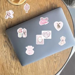 46pcs Bunny, Bear, Perfume Pink Graffiti Stickers Decorated Notebook Water Cup Diary Guitar Student Stationery PVC Decals