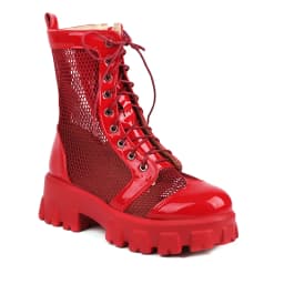 Mesh Panel Lacquer Leather Cutout Breathable Short Boots Flat Heel Thick Sole Lace Up Mesh Boots Zipper Elevated Shoes