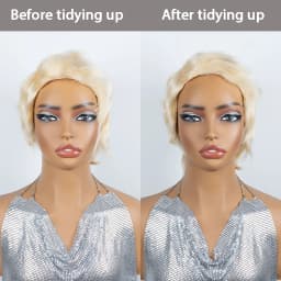 6 Inch Pixie Cut Human Hair Wig for Women, Short Blonde Color Straight Pixie Cut with Bangs, Full Machine-Made Rose Net Cap, Short Layered Wig Suitable for Holidays