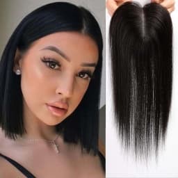 14 Inch Blonde to Brown Ombre 100% Human Hair Toppers with Dark Root Middle Part Lace Base Clip In Hairpiece Remy Extensions