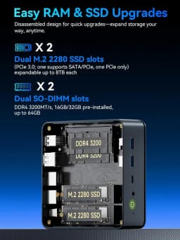 GMKtec M5 Ultra Nucbox Mini PC AMD Ryzen 7 7730U DDR4 3200MT/s Dual Fan Triple Display WiFi6E BT5.2 Desktop Computer Win11 Pro
