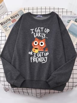I Get Up Are Lazy Cute Cat Women Hoodies Harajuku Crewneck Hoodie Fashion Oversize Hoody Casual Comfortable Female Tracksuit