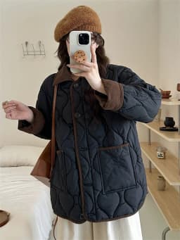 Short Down Cotton Jacket Women 2025 New Contrasting Color Lapel Diamond Grid Lightweight Loose Cotton Clothes Female Outerwear