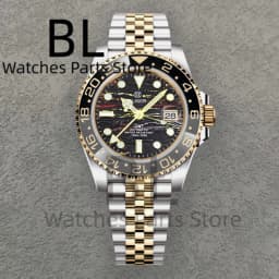 BLIGER Top Brand Luxury 40MM Full Gold Automatic Watch Sapphire Glass Waterproof Tiger-Eye Pattern Doulbe End Link Braclelet
