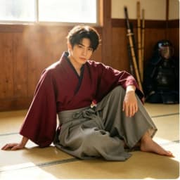 Men Vintage Solid Red Japanese Traditional Kendo Samurai Kimono Robe, Halloween Cosplay For Carnival Stage Theme Party Outfit