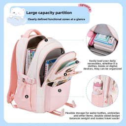 Primary Middle School Backpack for Girls Cute Backpack for School Pink School Bag for Teen Girls with Star Pins Furry Pendant