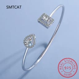 Radiant Cut Moissanite Diamond Water Drop Bangle for Women Wedding Bracelet 925 Sterling Silver Adjustable Open Bangle Jewelry