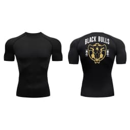 Black Bull Print Compression Shirts for Men Athletic Quick Dry Baselayers Undershirt Gym Workout Running Rash Guard Tshirt Tops
