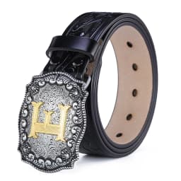 Western Belt Men Genuine Leather Belts for Men Women Cowboy Cowgirl Big Letters Buckle Gold Male Belts Long Black Brown Quality
