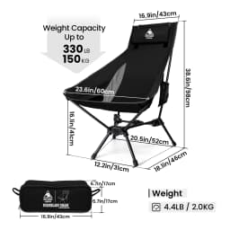 OneTigris Tigerblade Camping Chair High Backrest Relaxing Foldable Chair for Trekking Travel Fishing Beach Garden Longue Chair