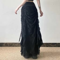 Matakawa Y2k Clothes Black Skirts Women Solid Spring Autumn A-line Vintage Jupe Femme Gothic Japanese Style Bandage Long Skirt