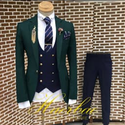 Men's Suit Business Jacket Dark Gray Jacket Navy Blue Vest Pants 3-Piece Set Slim Fit Wedding Tuxedo for Men