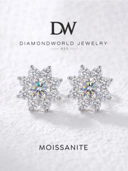 DW 0.5CT Moissanite Diamond Flower Stud Earrings for Women Real 925 Sterling Silver Solitaire Eternity Wedding Party Jewelry