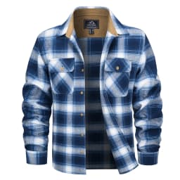 MAGCOMSEN Men's Cotton Flannel Shacket Plaid Shirt Long Sleeve Corduroy Collar 2 Chest Pockets Casual Work Overshirt Outdoor