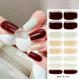 16Tips Solid Color & Glitter Semi Cured Gel Nail Strips Self-Adhesive Baking Free Elegant Gel Nail Sticker Full Coverage Decals