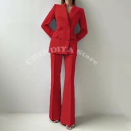 Women Suits Sets 2 Piece Elegant Peak Lapel Double Breasted Outfits Fashion Daily Casual Chic Female Suit (Jacket+Pants)
