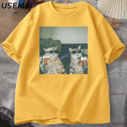 Funny Cool Cat Drinking Beer T-shirt Casual Cotton Short Sleeve T Shirt Man Clothes Harajuku Round Neck Men's Designer Tops